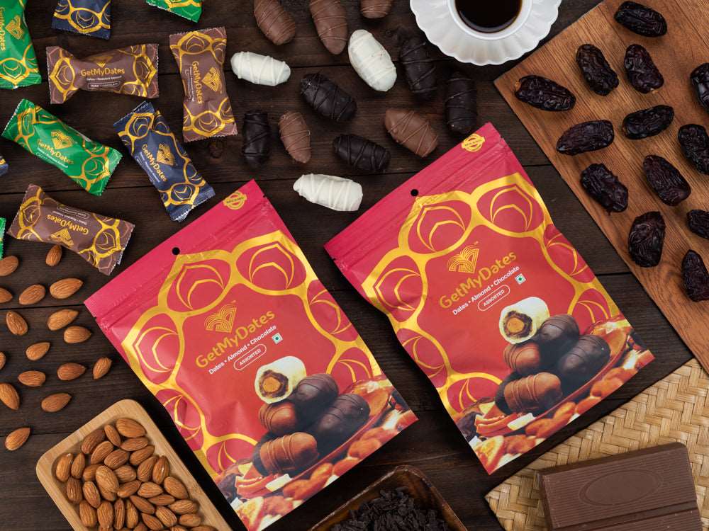Assorted Premium Dates Chocolate Filled with Golden Roasted Almond ( 120 gm, approx. 8-9 pcs.)