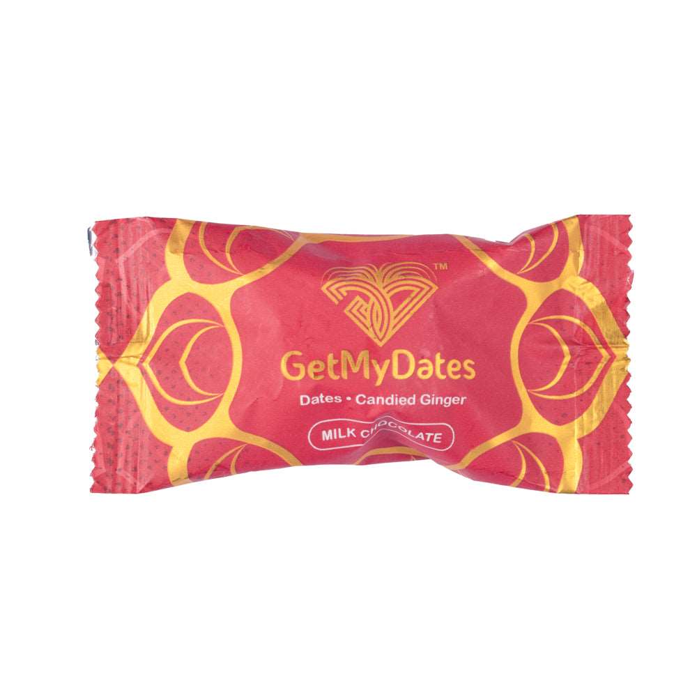 Dates Chocolate - Filled with Candied Ginger and covered with Milk Chocolate - Single Piece pack -( approx. 15 gm)
