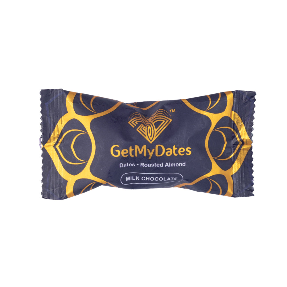 Dates Chocolate - Filled with Golden Roasted Almond and covered with Milk Chocolate - Single Piece pack -( approx. 15 gm)