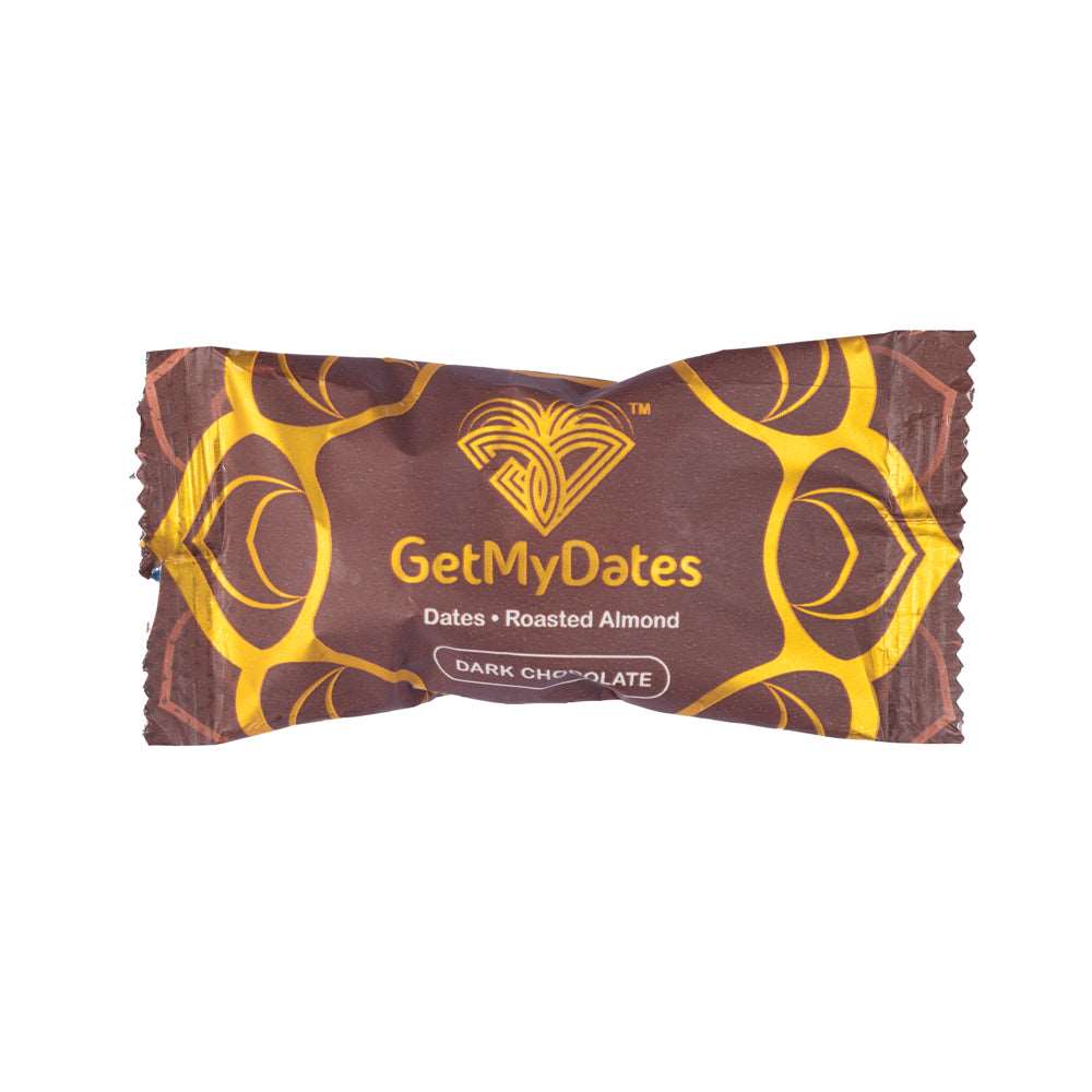 Dates Chocolate - Filled with Golden Roasted Almond and covered with Dark Chocolate - Single Piece pack -( approx. 15 gm)