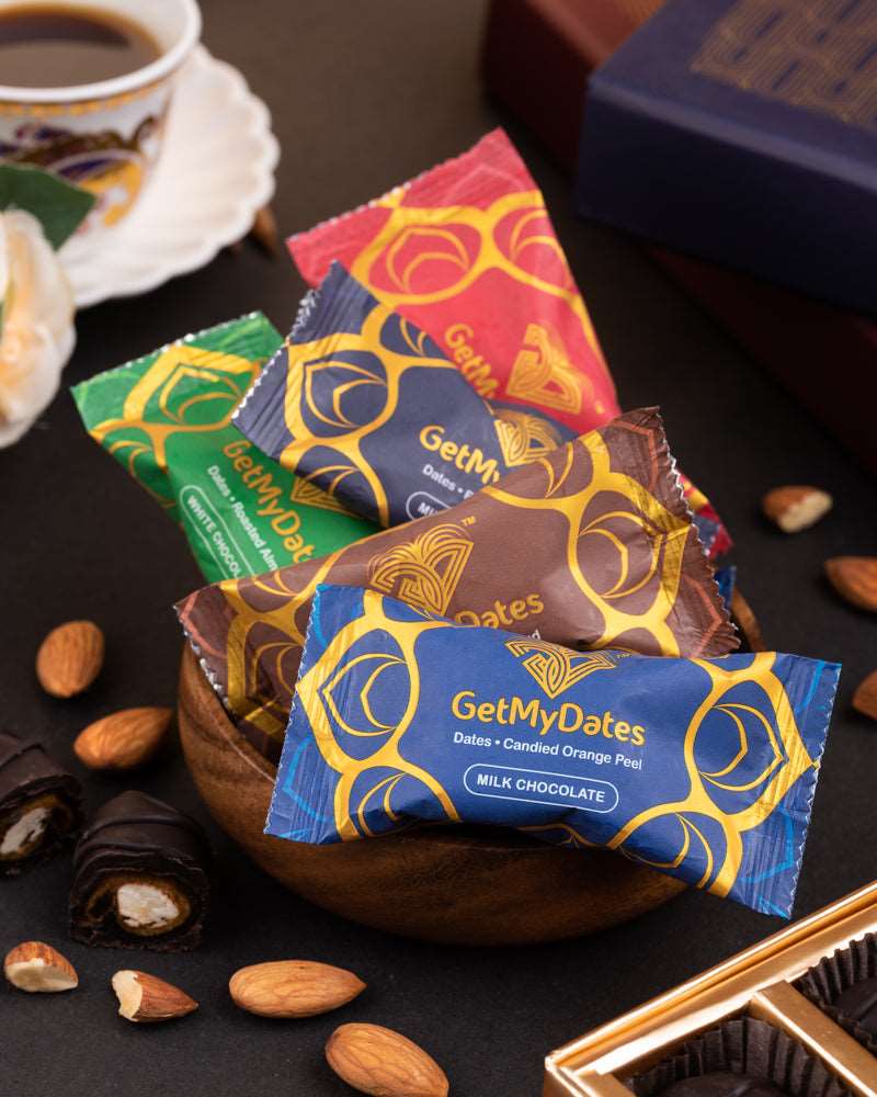 Dates Chocolate - Filled with Golden Roasted Almond and covered with Dark Chocolate - Single Piece pack -( approx. 15 gm)