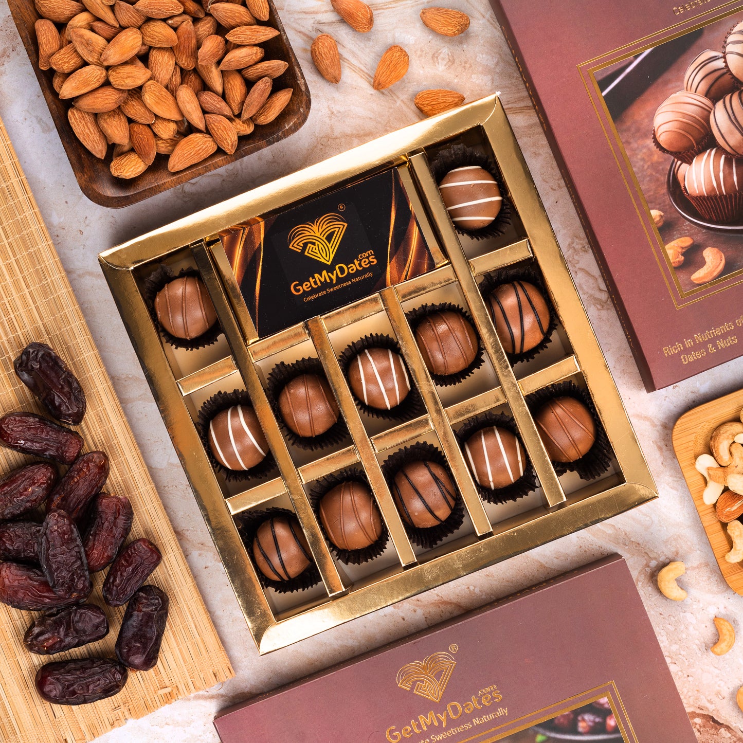 GetMyDates PREMIUM QUALITY ALMOND DATES TRUFFLES CHOCOLATE-Premium Arabian Gift Box Truffles