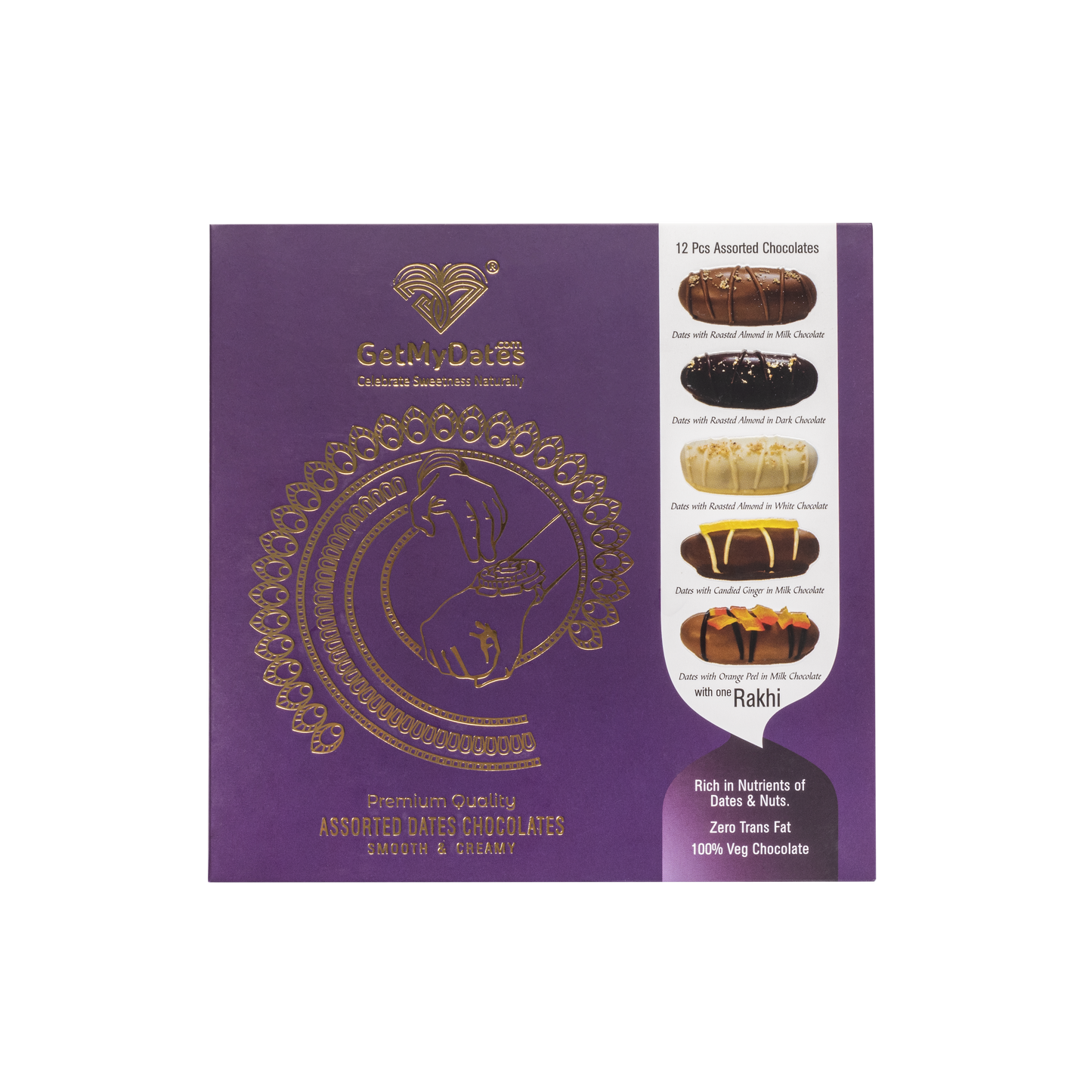 Rakhi Gift Box - Assorted Chocolate Dates with Nuts Bars | Premium Chocolate Dates