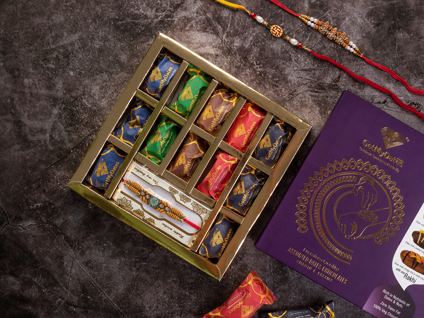 Rakhi Gift Box - Assorted Chocolate Dates with Nuts Bars | Premium Chocolate Dates