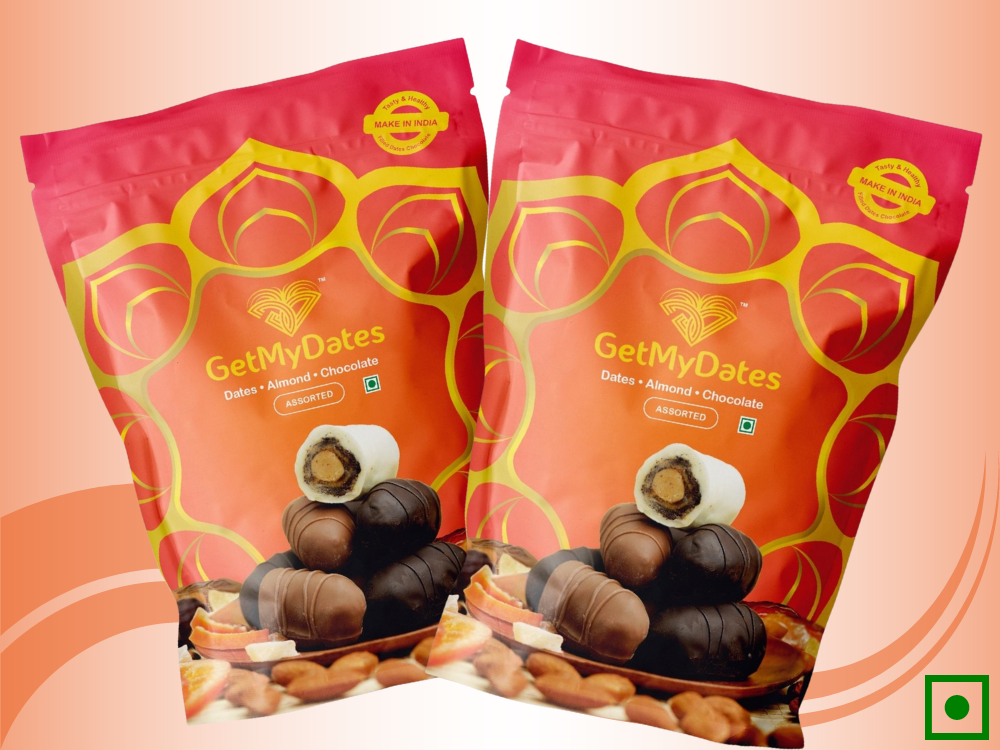 Assorted Chocolate Dates with Golden Roasted Almonds - Combo Pack of 2 (approx. 240 gm, 18 pieces) | Premium Chocolate Dates