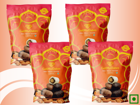 Assorted Chocolate Dates with Golden Roasted Almonds - Combo Pack of 4 (approx. 480 gm, 36 pieces) | Premium Chocolate Dates